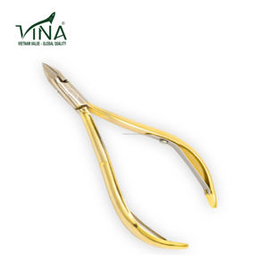 Nail <b>Grooming</b> Tool VNC-999-GC Cuticle Nipper Vina Carbon Round Jaw Gold Handle for Skin Removal - Product Image 4