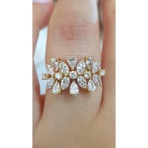 Anillo de Diamantes con Corte Marquesa y Pera en Oro Amarillo Sólido, Estilo Art Deco, Diseño de Fuegos Artificiales, con Múltiples Piedras, Anillo de Declaración Único - Product Image 1