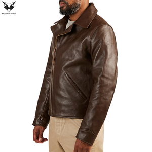 Chaqueta de Cuero Genuino para Hombre, Color Marrón Sólido, Estilo Único, Nueva Tendencia, Delgada, con Cierre, para Invierno - Product Image 3