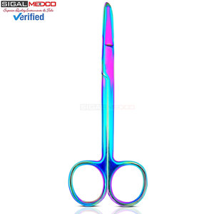 Suture Stitch Scissors 5 Straight German Steel Rainbow <b>Titanium</b> Coating Delicate Hook Tip Precision Surgical Manual - Product Image 1