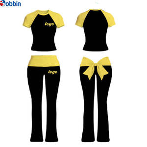 Conjunto de 2 Piezas Personalizado con Logotipo, Ropa de Yoga de Verano para Mujer, Diseño con Lazo, Manga Corta, Cintura Plegable, Pantalones Acampanados - Product Image 1