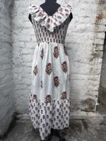 Robe midi florale bohème à volants, coupe trapèze, sans manches, col en V, en coton respirant, taille naturelle, pour les loisirs