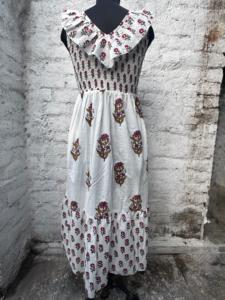 Robe midi décontractée en coton pour femme, style bohème floral, à volants, col en V, sans manches, coupe trapèze, respirante, idéale pour l'automne et le streetwear. - Product Image 6