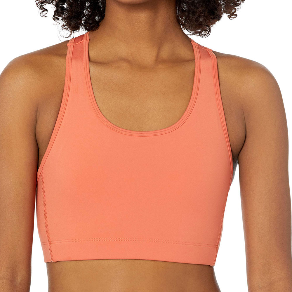 Women's Coral Solid Color Racerback Sports Bra Medium Support Yoga Athletic Top Breathable Latest Design Sports Fitness Bra