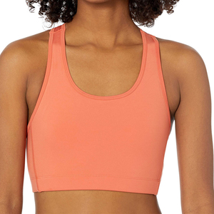 Soutien-gorge de sport dos nageur couleur unie corail pour femme Micah Corporation, maintien moyen, col en U, décoration en maille pour le yoga et la course à pied - Product Image 1