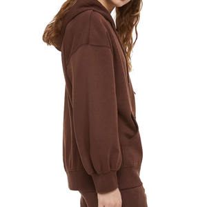 Sudadera con capucha recortada gris jaspeado para mujer-65% algodón, 35% poliéster, sudadera con cremallera completa Logotipo personalizado Sudaderas con capucha para mujer - Product Image 2