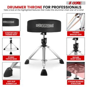 Drum Throne 4-Inch Thick <b>Padded</b> Swivel <b>Stool</b> 400Lb Capacity Adjustable Drummer Chair - Product Image 4