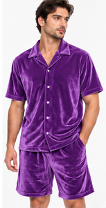 breathable woven velour <b>shirt</b> shorts set soft touch casual summer fashion wholesale unisex <b>velvet</b> <b>shirt</b> and short daily outfit - Product Image 3