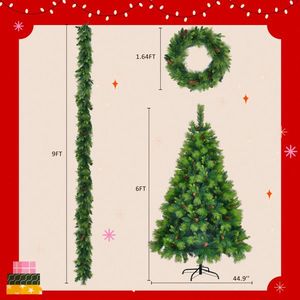 6FT Pre-Lit Grass Green Christmas Tree with Wreath and Garland Large Pine Branches Artificial Christmas Set WI - Product Image 5