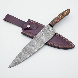 Couteau de cuisine professionnel en acier Damas forgé à la main, manche en bois, vente en gros, OEM, fabricant et fournisseur sur mesure - Product Image 1