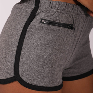 Women's Gray Solid Knitted Shorts High Waist <b>Elastic</b> Waist Sporty Style Breathable Regular Fit - Product Image 2