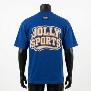 Camiseta de Gran Tamaño para Hombre, Estilo Urbano, de Algodón Jersey de 220 GSM, Color Azul Rey, con Estampado Gráfico y Logotipo de Parche - Product Image 2