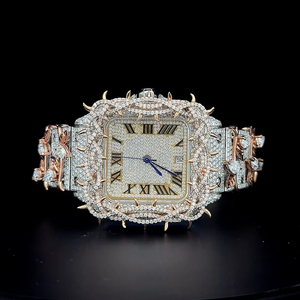 นาฬิกาแฟชั่นหรูหราสั่งทำพิเศษ ขนาด 41 มม. ประดับเพชรโมอิสซาไนต์ VVS ระบบจักรกลอัตโนมัติเต็มรูปแบบ สีโรสไวท์ทูโทน ดีไซน์ลายหนาม - Product Image 1