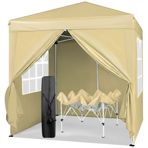 Tenda da campeggio impermeabile a 2 porte e 2 finestre ad angolo retto, colore kaki, 6,5x6,5 piedi - Product Image 4