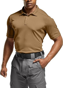 Polo à manches courtes pour homme, couleur unie, séchage rapide, tricoté, coupe classique, style décontracté, beige - Product Image 5