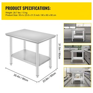 Banco da Lavoro in Acciaio Inossidabile con Capacità di Carico di 317 Kg, 900x600x800mm, 3 Livelli di Altezza Regolabili - Product Image 5