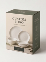 Juego de Platos y Tazones con Logotipo Personalizado, 4 Piezas, Vajilla de Cerámica, Caja de Regalo, Empaque Rígido de Alta Gama