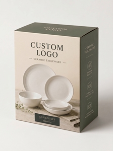Ensemble de 4 assiettes et bols personnalisables avec logo, en grès céramique, coffret cadeau, emballage rigide haut de gamme - Product Image 5