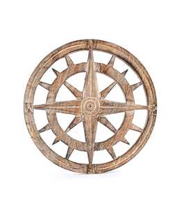 Vintage Compass Carved Wooden Wall <b>Plaque</b> Round Distressed Wood Nautical Sculpture Hanging Artwork Sign Crafts - Product Image 1