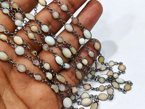 Natural Ethiopian Opal 5-10mm Brass Briolette Mix Shape Bezel Connector Chain for <b>Jewellery</b> Making Sold Per Foot - Product Image 3