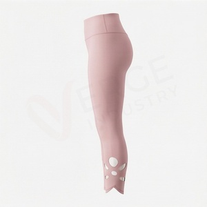 High Waist Calf-Length <b>Yoga</b> Leggings Solid Pink Hollow Out Design Seamless Spandex Nylon <b>Pants</b> - Product Image 3