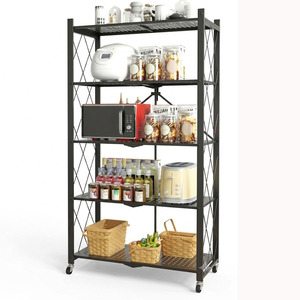 5 Tier Foldable Metal <b>Storage</b> Shelf with Wheels 5 tier foldable multipurpose <b>kitchen</b> <b>storage</b> <b>rack</b> - Product Image 1