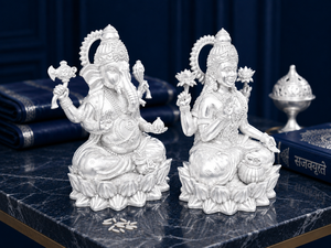 Jaipur Metals 999 Silver Plated Laxmi Ganesh Idol 100% Brass 8.5x7x6cm 151g 2pcs Modern Design Home Decor & Puja Wedding Diwali - Product Image 6