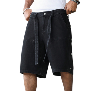 <b>Mens</b> <b>Black</b> Denim Cargo <b>Shorts</b> Casual Knee Length Utility Breathable Summer Washed Multiple Pockets Button Closure Belt Loops - Product Image 1