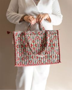 Sac fourre-tout en coton matelassé rayé Jaipur Originals, grande taille, avec bandoulière, sac à main pour le shopping, usage quotidien, voyage, plage, travail - Product Image 3