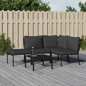 Ensemble de salon de jardin en acier thermolaqué noir et gris avec tissu en polyester, mobilier d'extérieur haut de gamme - Product Image 1