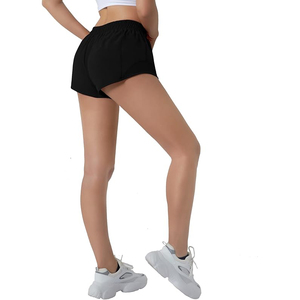 Shorts de sport pour femmes noires, taille haute, en polyester, avec poche latérale zippée, cordon de serrage dissimulé, respirants, pour yoga - Product Image 5