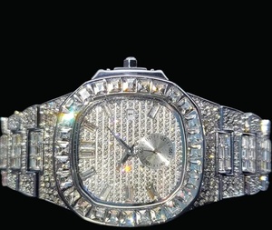 Iced Stainless Steel <b>Mechanical</b> <b>Watch</b> Octagonal Dial Diamond Inlay Analog Timepiece <b>for</b> <b>Men</b> Luxury Streetwear - Product Image 3