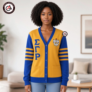 เสื้อคาร์ดิแกนอะคริลิควินเทจปักลาย Sigma Gamma Rho Sorority สำหรับผู้หญิง ป้องกันรอยยับ |   เสื้อคลุมคาร์ดิแกนฤดูหนาวสำหรับผู้หญิงที่ปรับแต่งได้ - Product Image 4