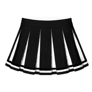 Jupe plissée noire pour femme, tenue de danse athlétique, uniforme d'équipe, vêtement de performance avec rayures blanches - Product Image 2