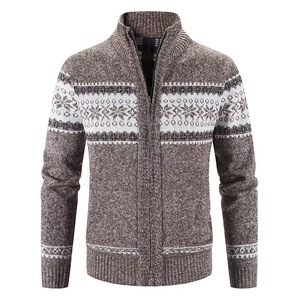 Cardigan en laine confortable pour homme, col rond, anti-boulochage, épais, double fermeture éclair, grande taille, manches longues, tricoté avec bordure en fourrure - Product Image 5