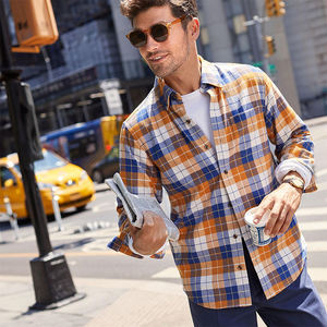 Chemise en flanelle à carreaux à manches longues pour homme, coupe classique, tenue décontractée, motif tissé - Product Image 6