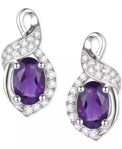 Amatista (3/4 CT. T. W.) & Zafiro blanco cultivado en laboratorio (1/6 CT. T. W.) Pendientes Oval Swirl Stud en Plata de Ley (También en Adicional - Product Image 3
