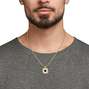 Pendentif de mariage de luxe en or 10K 14K 18K plaqué rhodium ou en argent 925 935 pour homme, avec diamant noir naturel taille Asscher et halo central - Product Image 2