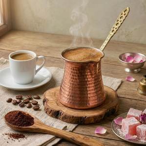 Copper Turkish Style <b>Coffee</b> Brewing Pot Arabic Greek <b>Coffee</b> <b>Maker</b> with Long Brass Handle Kitchen Serving Accessory - Product Image 1