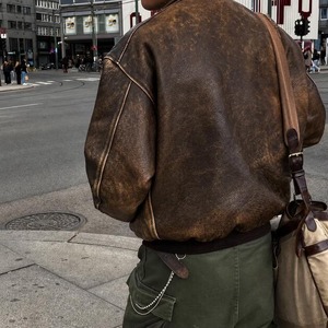 <b>Men</b>’s Brown Leather <b>Jacket</b>, Distressed Vintage <b>Biker</b> <b>Jacket</b>, Retro Motorcycle Moto <b>Jacket</b>, Rugged Leather Coat - Product Image 2