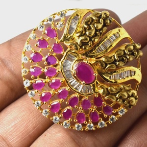 Anillo Ajustable de Rubí Polki Más Vendido, Anillo Kundan Chapado en Oro Amarillo, Joyería Étnica India Hecha a Mano, Regalo para Novias - Product Image 3