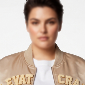 Chaqueta Bomber de Satén al por Mayor con Apliques de Chenilla Personalizados, Chaquetas de Satén para Mujer, Tallas Grandes, Chaquetas de Satén con Cierre para Mujer - Product Image 5
