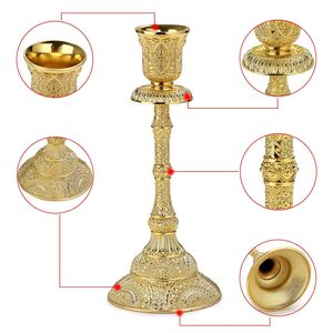 Vintage Style Metal Taper Candle stand Set of 2and 7.4 <b>Brass</b> Finish <b>Candlestick</b> Holders for Home and Dining Table Decor - Product Image 3