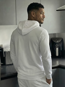 Unisex White Hooded Long Sleeve Henley Sweatshirt Slim Fit Casual Knitted 100% Cotton Breathable Autumn Wear Made in Guizhou - Product Image 4
