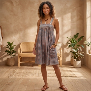 Boho Sweet Woven Printed Rayon Cotton Midi <b>Dress</b> Spaghetti Strap A-Line Loose Fit <b>with</b> <b>Pockets</b> <b>Summer</b> Casual - Product Image 3