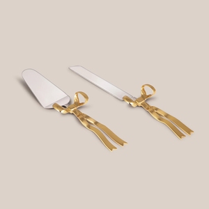 Juego de cuchillo y tenedor para pastel con lazo plateado de lujo, en acero inoxidable pulido a espejo, para bodas y celebraciones - Product Image 6