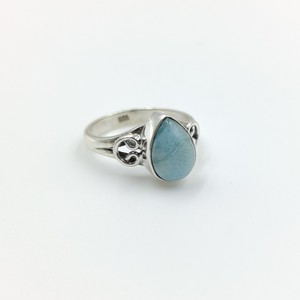 Bague en larimar naturel, argent sterling 925, cabochon en forme de larme, bijoux en pierres précieuses faits à la main - Product Image 1