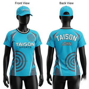 เสื้อเจอร์ซีย์สำหรับยิงปืน ผ้าโพลีเอสเตอร์อินเตอร์ล็อค พรีเมียม 180 GSM สีเบจ กรมท่า แดง พิมพ์ลายแบบซับลิเมชั่นที่แถบข้าง พร้อมโลโก้แบบกำหนดเอง - Product Image 2