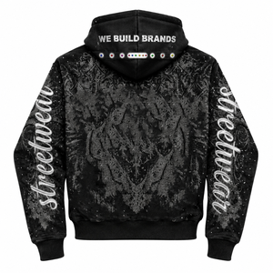 Sweat à capuche zippé orange tie-dye personnalisé pour homme, avec manches à strass motif flamme, style gothique étoilé, doublure polaire, streetwear bling, vente en gros - Product Image 2