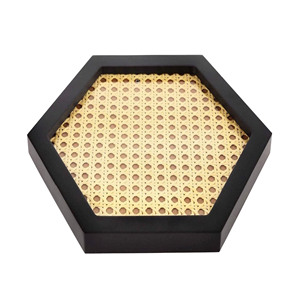 Wholesale Hexagon Black Wooden Rattan Serving <b>Tray</b> Eco Friendly Woven Cane Webbing Vanity Decorative <b>Storage</b> <b>Tray</b> for Home - Product Image 1